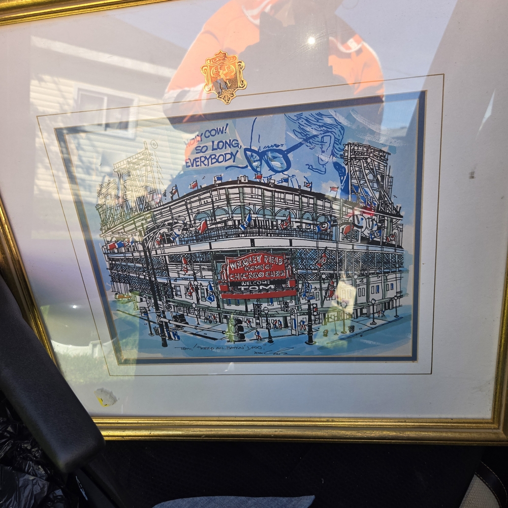 Framed Wrigley Field Artwork with Gold Frame